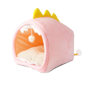 Cartoon Dinosaur Cat House Oval Shape Soft Pet Bed For Cats All Seasons Washable <b>Hand</b> <b>Wash</b> Polyester Fiber Filled - Product Image 5