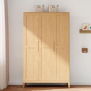 Armario de Madera Maciza Shulin, 4 Puertas con Bisagras, Moderno y Minimalista, Mueble de Almacenamiento para Dormitorio, Color Madera Natural - Product Image 4