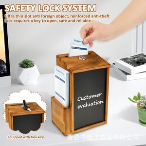Wooden Voting Suggestion Box With Lock Blackboard Wall Mounted Donation Drop Box Multifunctional Storage For Business <b>Gift</b> - Product Image 2
