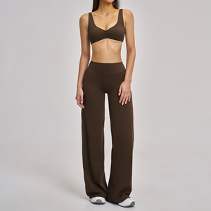 Women's 3-Piece Fitness Activewear Set Yoga <b>Leggings</b> Bras High Waist Wide-Leg Pants Solid <b>Pattern</b> Quick-Dry Anti-Bacterial - Product Image 5