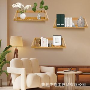 Wooden <b>Wall</b> <b>Mounted</b> Storage Rack Natural Color Rectangle Easy Cleaning For Bathroom Kitchen <b>Shelves</b> - Product Image 4