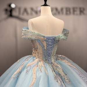 Dy8534 Blue Ball Gown Quinceanera Dress Sweep Train Modern Embroidery Lace Natural Solid For Teenagers Jancember - Product Image 5