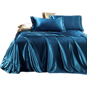 Parure de lit quatre pièces en soie de mûrier, couleur unie, rafraîchissante, pour usage domestique, comprenant drap, taie d'oreiller et housse de couette - Product Image 5
