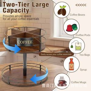 Wooden desktop <b>rotating</b> <b>storage</b> <b>rack</b>, double-layer condiment bottle organizer, multi-compartment tea bag <b>storage</b> <b>rack</b>, - Product Image 5