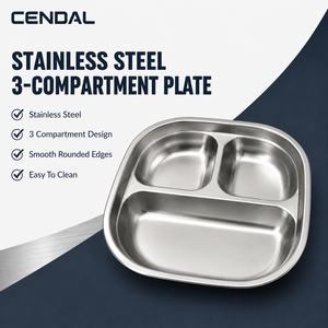 Plateau carré à <span class=keywords><strong>3</strong></span> compartiments en acier inoxydable, coins arrondis, bords lisses, écologique, passe au lave-vaisselle, <span class=keywords><strong>plat</strong></span> de service bento - Product Image 1