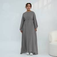 Nouvelle Abaya 2026 pour Femmes, Robe Musulmane Couleur Unie à Manches Longues, Robes Islamiques Modestes en Nida pour Femmes Musulmanes avec Ceinture