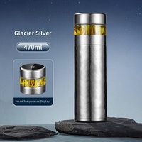 Mug isotherme en titane pur avec affichage numérique intelligent, infuseur à thé et isolation sous vide - Cadeau d'affaires pour usage au bureau