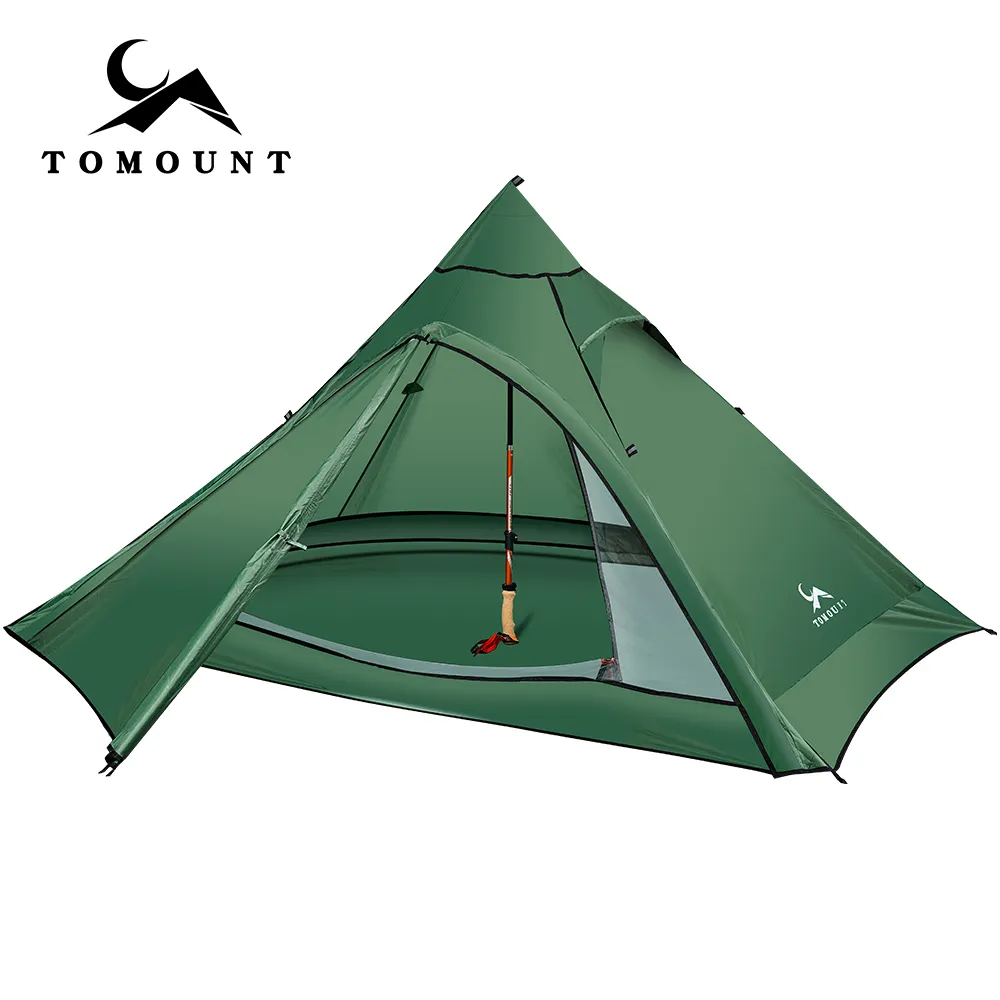 Outdoor Ripstop Nylon Single Layer 4 Personen Kachel Schoorsteen Piramide Ultralight Camping Tent Vier Seizoen Tent Een Slaapkamer> 3000 Mm