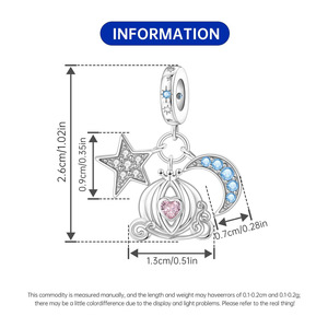 จี้รูปดาวและพระจันทร์สีขาวทองแดงรูปหัวใจพร้อมรถม้าฟักทอง ของตกแต่งเครื่องประดับสร้อยข้อมือ DIY ระดับไฮเอนด์สำหรับผู้หญิง - Product Image 3