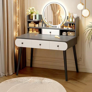 Coiffeuse scandinave moderne en bois massif et acier inoxydable avec miroir LED, tiroirs de rangement, montage facile, pour <span class=keywords><strong>chambre</strong></span> à coucher - Product Image 2