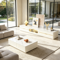 Ensemble Meuble TV et Table Basse Minimaliste Moderne de Luxe Léger, Plateau en Pierre Frittée, Sur Pied, pour Petits Salons, Nouvelle Arrivée