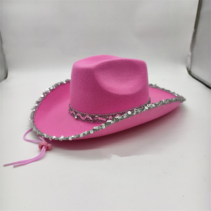 2024 New Arrival <span class=keywords><strong>Sequins</strong></span> Phụ Nữ Màu Hồng Mũ Cao Bồi Texas Bán Buôn Cowgirl <span class=keywords><strong>Hat</strong></span> Cho Disco Đảng Halloween Lễ Hội - Product Image 4