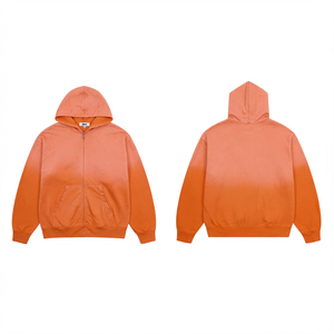เสื้อฮู้ดซิปสีส้มฟอกกรด ผ้าฝ้าย 100% บุซับใน ทรงโอเวอร์ไซส์ สไตล์ลำลอง สตรีทแวร์ สำหรับผู้ชาย ฤดูใบไม้ร่วง - Product Image 1