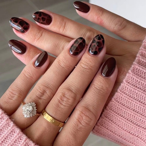 Faux ongles à presser en ABS, forme amande, motif écaille de tortue <span class=keywords><strong>marron</strong></span>, finition brillante, motif animal, pour nail art, mode et fête - Product Image 4