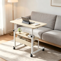 Table de Chevet Portable et Réglable avec Rangement, Multi-niveaux, Multifonctionnelle, en MDF avec Surface en Bois, pour Utilisation au Pied du Lit ou dans le Salon