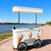 Chariot de vente ambulante de crème glacée et de gelato de qualité supérieure 2025, avec vitrine réfrigérée, à pousser à la main