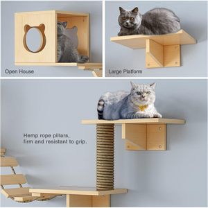 Wall Mounted Solid <b>Wood</b> <b>Cat</b> <b>Tree</b> 4 Levels With 2 Nests And 4 Platforms Easy To Assemble For <b>Cats</b> - Product Image 2