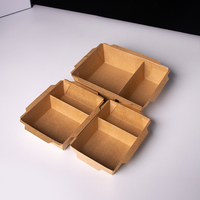 Boîte à emporter en papier kraft de haute qualité, écologique, jetable, à deux compartiments, avec couvercle transparent, pour salade, sandwich, emballage alimentaire