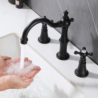 Robinet de lavabo mural en laiton noir mat de luxe, mitigeur dissimulé à double poignée 3 trous, bec rotatif, moderne, pour salle de bain, céramique