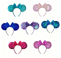 Pita Rambut Minnie dengan Hiasan Glitter dan Payet, Bando Kuping Pita untuk Anak Perempuan, Aksesoris Rambut untuk Festival dan Pesta