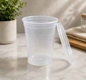 Vasos Desechables de Plástico PP para Alimentos con Tapas Herméticas, Apilables, Transparentes, para Salsas, Suministros Comerciales para Restaurantes - Product Image 1
