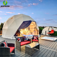 Tente dôme géodésique de luxe pour glamping, protection solaire et pluie, 5m/6m/7m/8m, avec toilettes et salle de bain, à vendre
