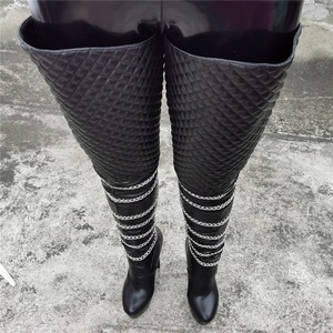 Top Wide Shaft <b>Boots</b> Women's Platform High Heels Shoes Metal <b>Chain</b> Decor Long <b>Boots</b> Sexy Plus Size 14 - Product Image 6