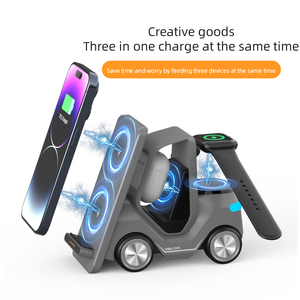 Station de charge sans fil 3-en-1 TKT 15W en forme de chariot élévateur, <span class=keywords><strong>chargeur</strong></span> magnétique de bureau pour téléphone, écouteurs et montre connectée avec PD - Product Image 5