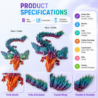 Dragón de Cristal Impreso en 3D Personalizado con Alas, Articulaciones Móviles, Figura de Juguete para Niños, Adorno