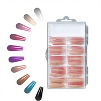 Uñas Postizas de Moda, Semi-Transparentes, Coloridas, con Cobertura Total, Forma de Ataúd, para Salón de Belleza