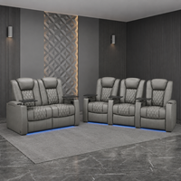 Ensemble de canapés modernes, canapé de cinéma électrique, cadre en bois massif, fauteuil inclinable électrique en cuir véritable, fauteuil de cinéma sectionnel pour home cinéma