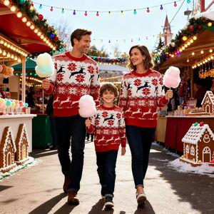 Pull de Noël en tricot jacquard vert, style vintage, pour femme, collection parent-enfant, en stock - Product Image 3