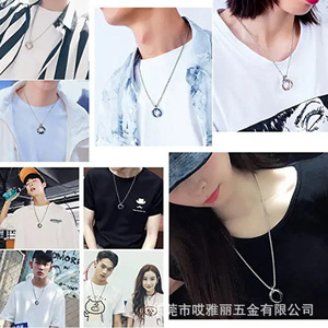 Collar de tres anillos para hombre, colgante geométrico de acero inoxidable, estilo Hip Hop, joyería de regalo - Product Image 2