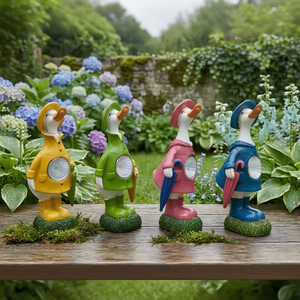 Statues de canards en résine solaires pour jardin, lumières de <span class=keywords><strong>chemin</strong></span> extérieures imperméables, figurines d'animaux mignonnes avec imperméable pour la décoration de pelouse et de cour 8*<span class=keywords><strong>7</strong></span>*18.5 - Product Image 1