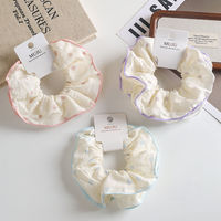 MUJU B546 Chouchou en dentelle à pois 15cm en tissu transparent, élastiques à cheveux rose lavande bleu ciel, imprimé vintage, style européen-américain