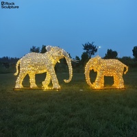 Statue d'éléphant en acier inoxydable de haute qualité Sculpture en métal plaqué et peint avec des lumières modèle de peinture en métal de Logo découpé