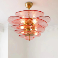 JYLIGHTING Suspension Luminaire Moderne en Verre Soufflé Vert Clair, Modèle Lys, Texturé à Niveaux pour Salon