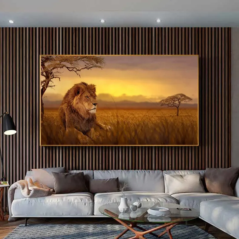 Poster Canvas Schilderij Dier Landschap Prints Foto Abstracte Lion Tree Wall Art Pictures Voor Woonkamer Home Decor