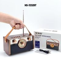 Radio rétro 3 bandes AM FM SW NS-7232BT avec Bluetooth sans fil, USB, TF, batterie rechargeable 1800mAh, grand bouton et poignée rétroéclairés