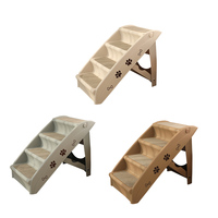 Escaliers pliables portables pour chiens et chats de petite taille, rampe d'échelle à 4 marches avec motif animal en bois et bambou