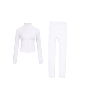 Yoga Loungewear Set voor dames, 2-delig, effen patroon, joggingjack met wijde broek, elastische tailleband, herfst fitness outfit - Product Image 5