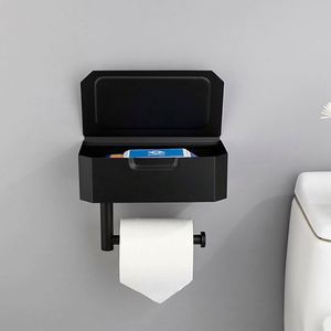 Bathroom Modern Style Metal Stainless Steel Black Wall-Mounted Double Rod Toilet Paper Holder Shelf <b>Storage</b> for Hotel Gym Use - Product Image 3