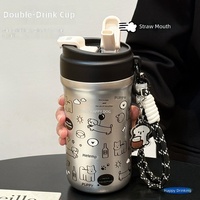 Bouteille d'eau isotherme en acier inoxydable 316 Snowflake avec paille double usage, style mignon pour femmes, étudiantes, tasse à café quotidienne pour l'extérieur