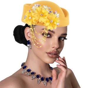 Chapeau en feutre rétro pour <span class=keywords><strong>femme</strong></span>, style hôtesse de l'air, béret britannique, décor fleur en strass, chapeau de cérémonie pour <span class=keywords><strong>femme</strong></span> - Product Image 6