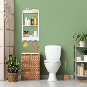 Étagère de rangement murale en bois à 3 niveaux avec protection de clôture et crochets pour organisateur de <span class=keywords><strong>cuisine</strong></span> et de salle de bain - Product Image 2