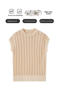 Top de punto de algodón trenzado con diseño de hoja hueca y pétalos sueltos, estilo <span class=keywords><strong>boutique</strong></span> <span class=keywords><strong>BC</strong></span>, sin mangas, cuello vintage, para mujer, verano 2025 - Product Image 6