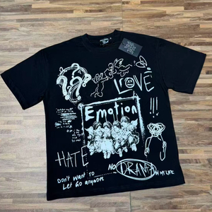 MIXED EMOTION ロサンゼルス ハイストリート プリント ポップパターン ウォッシュド ヴィンテージ メンズ＆レディース 半袖 Tシャツ - Product Image 1