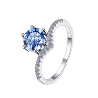Bague en argent sterling S925 avec moissanite ronde bleue 1 carat VVS1 pour femme, idéale pour les fiançailles
