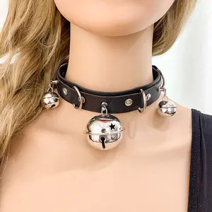 HY jinlong sexy punk Street shot club nocturno campana collar anillo cadena cuello conjunto exagerado PU cuero gargantilla collar