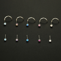 YW Stainless Steel Nose Piercing Set 5 Colorful Opal Nose Studs Retainer Pin L Shape 2MM Nostril Piercing Jewelry 20g